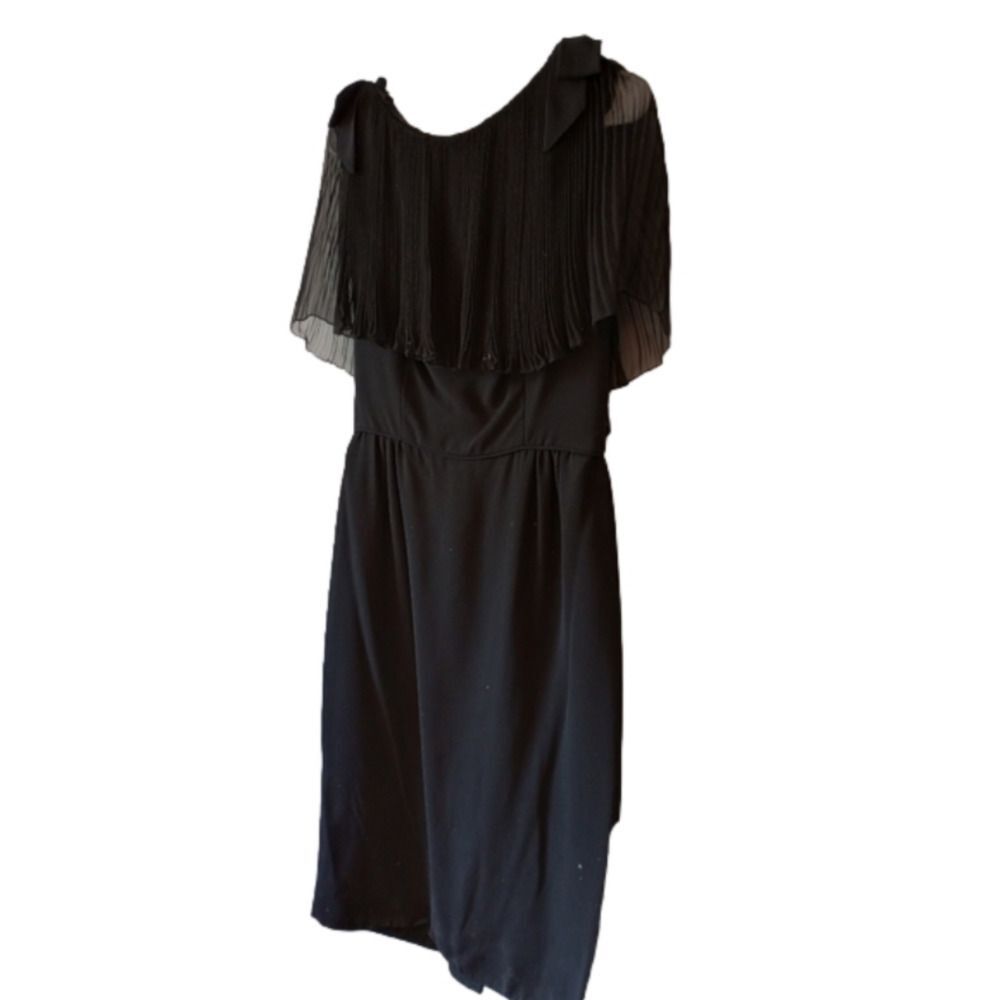 1950's Vintage Women's Cocktail Dress Ruffled Bowed Lace Black Size S